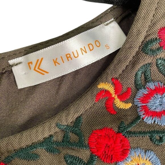 Kirundo Boho Green Embellished Mini Dress with Flutter Sleeves Soft Viscose - Picture 8 of 9